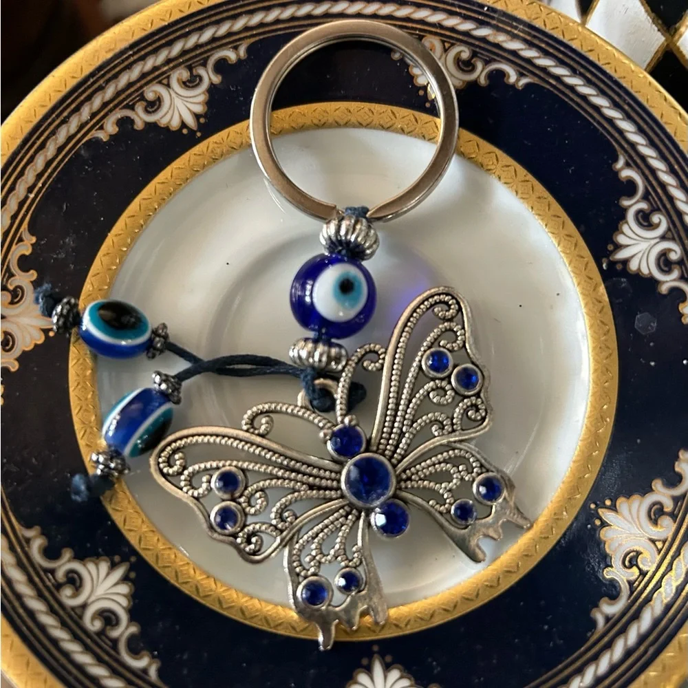 Blue Evil Eye Butterfly Keychain